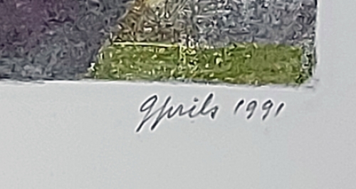 Gustaaf Prils  met een kleurrijk werk, gemengde techniek