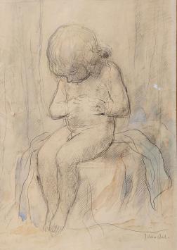 Ingekleurde potloodtekening, goede conditie van Jules Van Ael