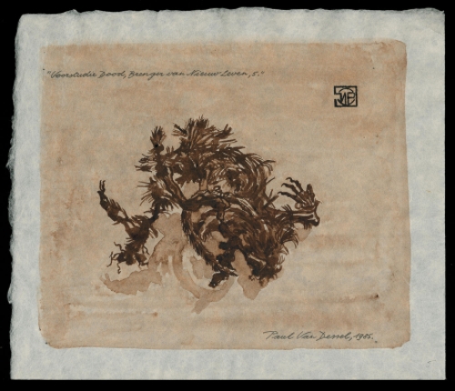 de Belgische kunstenaar Paul Van Dessel met een aquarel