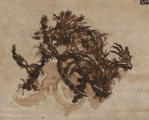 Paul Van Dessel met een aquarel uit 1985