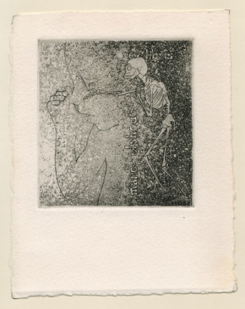 Walter F. Brems met een ex libris, een ets