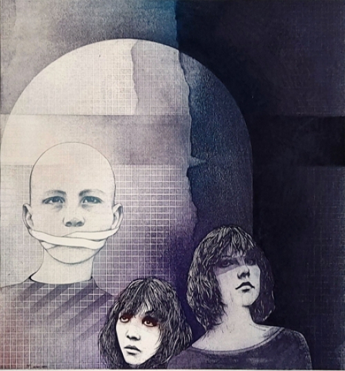 Walter F. Brems met een grote ets