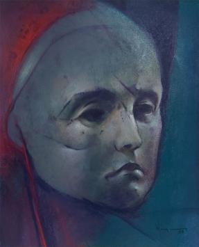 Walter Seys met een schilderij uit 1998