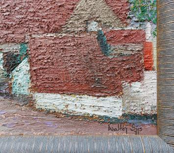 Walter Sys met een schilderij op doek