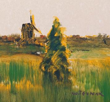 Olieverfschilderij op papier van Walter Theunynck