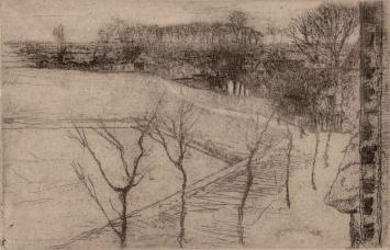 Ets, landschap Veere van Walter Vaes, Belgische kunstenaar