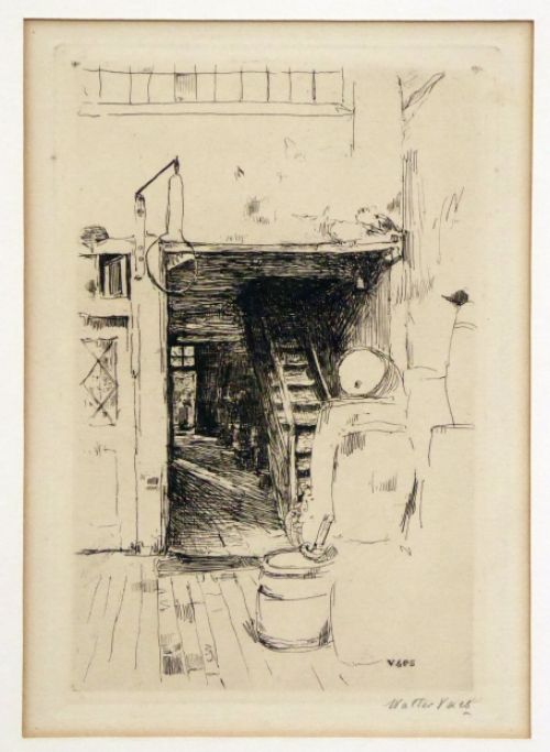 Walter Vaes Belgische kunstenaar met binnenzicht kuiper, een interieurets