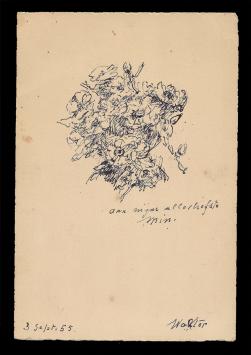 Walter Vaes met een tekening uit 1955