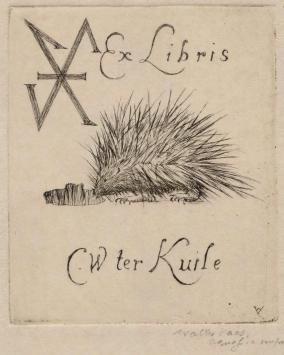 ex libris C.W. Ter Kuile van de Belgische etser Walter Vaes, spelende kinderen