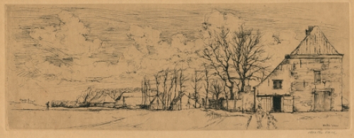 Walter Vaes Belgische kunstenaar met binnenzicht kuiper, een panoramische ets