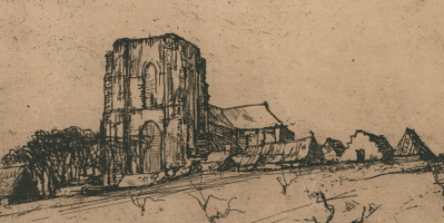 Walter Vaes met een ets uit 1919