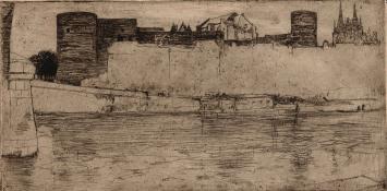 Antwerpse etser Walter Vaes met een ets van Het kasteel van Angers