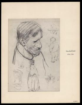 Studie, zelfportret hand 3 hoofden en studieblad