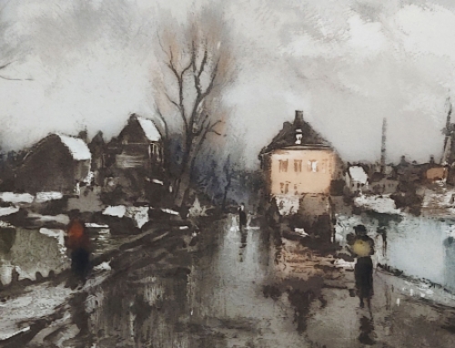 De Brusselse kunstenaar Roger Hebbelinck met een litho