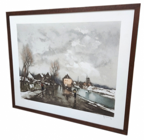 Winterlandschap met wandelaars langs het kanaal 321/350