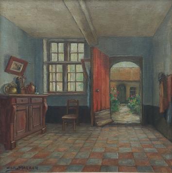 Belgische kunstenaar War Macken met een interieur aanzicht