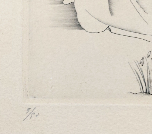 Margot Weemaes met een gekleurde ets