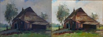 Oude hoeve in een landschap