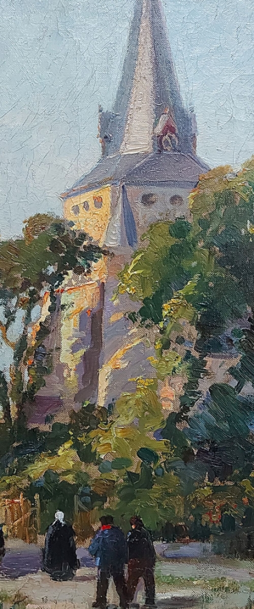 Willem Battaille met een olieverfschilderij