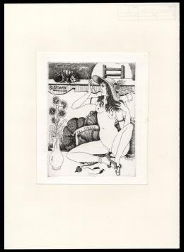 Denyse Willem met een ex libris voor Serge Golifman