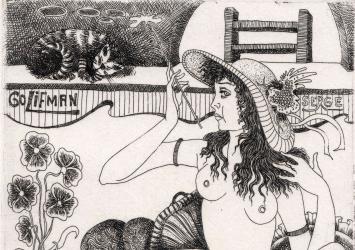 Naakte vrouwen, ex libris, grafisch kunstwerk