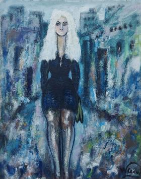 Willy Clevers met een groot schilderij