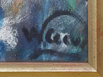 Willy Clevers met een groot schilderij