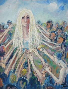 Willy Clevers met een groot schilderij