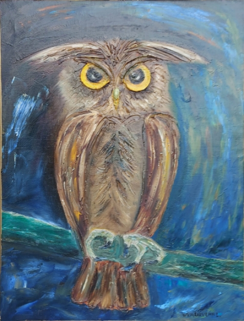 Willy Van Meirvenne met een olieverfschilderij