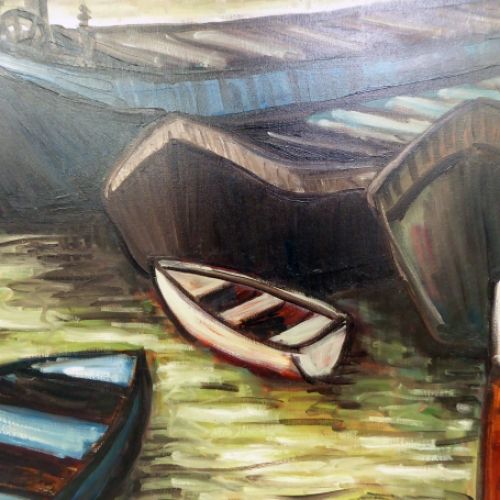 Boten in de haven blauw
