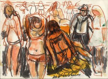 Mensen aan zee door Henri Victor Wolvens