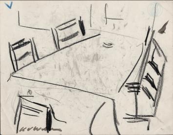 Tekeningen, de boomgaard en aan tafel