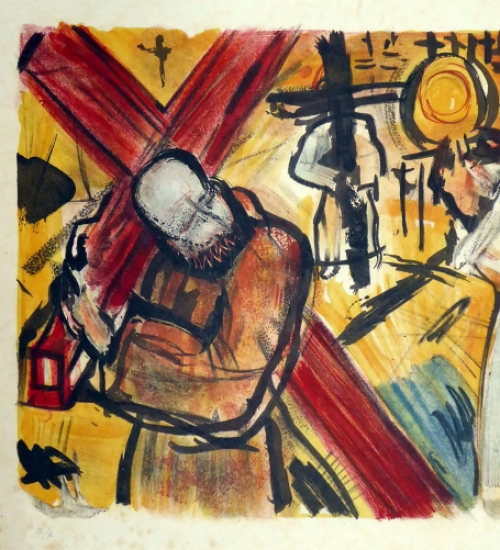 Henri Victor Wolvens met een kleurenlitho