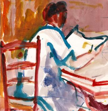 dame die de krant leest