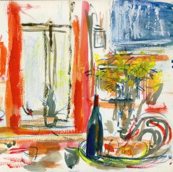 De livingtafel geschilderd door Henri Victor Wolvens