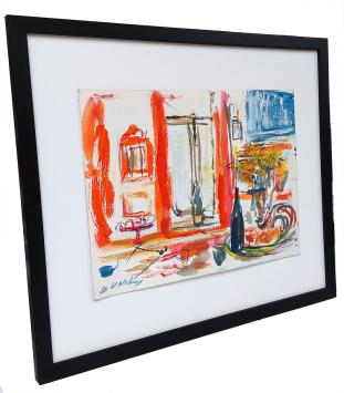 Aquarel, de gedekte tafel aan het raam