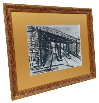 Houtskooltekening, de spoorwegbrug