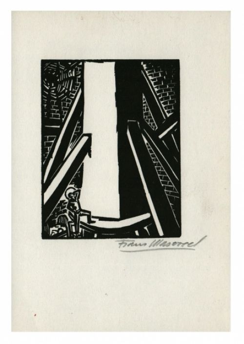 Houtsnede van Belgische kunstenaar Frans Masereel uit het werk l\'oeuvre van 1928