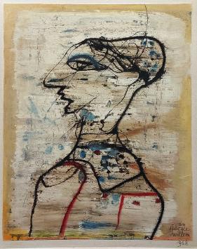 Willem van Hecke met een werk uit 1968