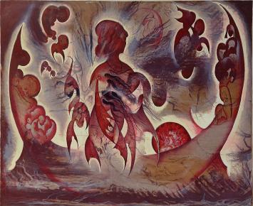 Charles Delporte met een surrealistisch grafisch kunstwerk
