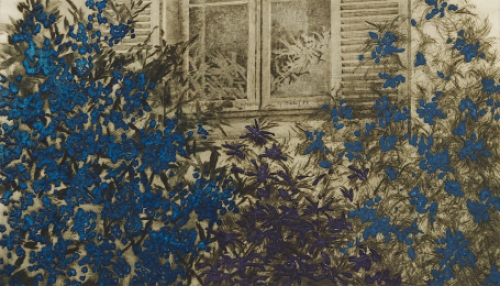 Het oude raam met frisse bloemen 1983 50/70