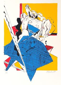 Nederlandse kunstenaar Ysbrant.17 met een litho