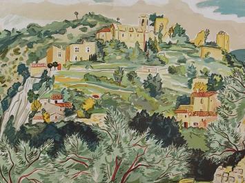 Yves Brayer met een kunstwerk op papier